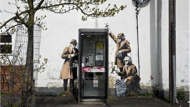 Banksy Spy Booth artwork in Cheltenham