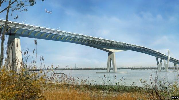 A daytime view of the East London bridge designed by Arup and HOK architects