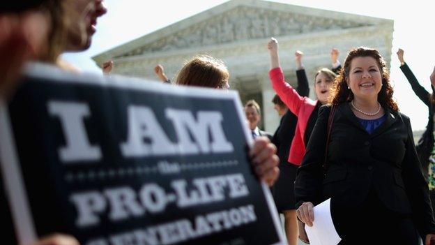 Pro-life protestors celebrate the Hobby Lobby decision outside the Supreme Court on 30 June, 2014