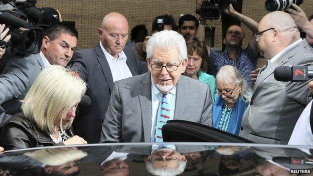 Rolf Harris leaving Southwark Crown Court after the verdicts on 30 June 2014