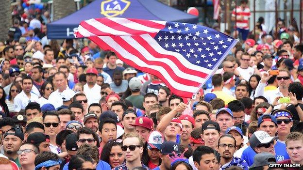 California fans watch a World Cup game - with a big US flag