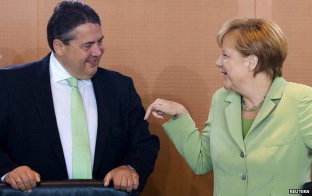 Sigmar Gabriel (Vice Chancellor) with Angela Merkel last month