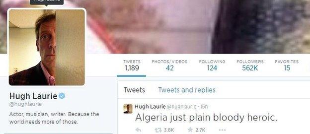 Hugh Laurie's Twitter profile