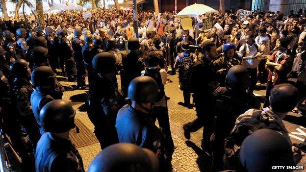 Demonstrators have taken to the streets of Rio, protesting against rising consumer prices