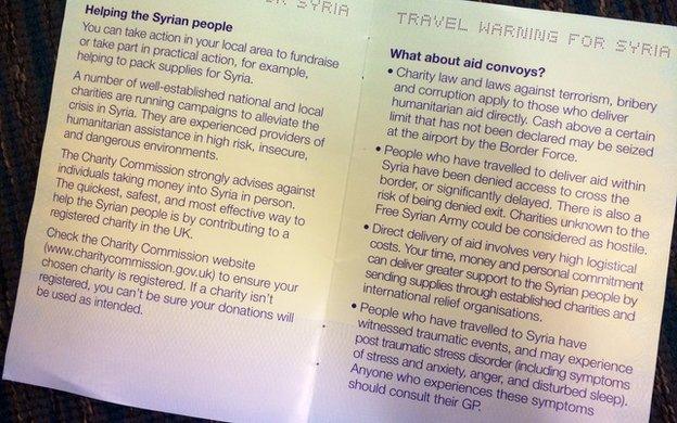 Police leaflet warning against travel to Syria