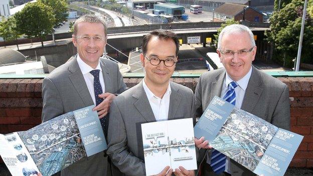 Translink Infrastructure Executive Clive Bradberry, design team lead architect Hiro Aso and Danny Kennedy