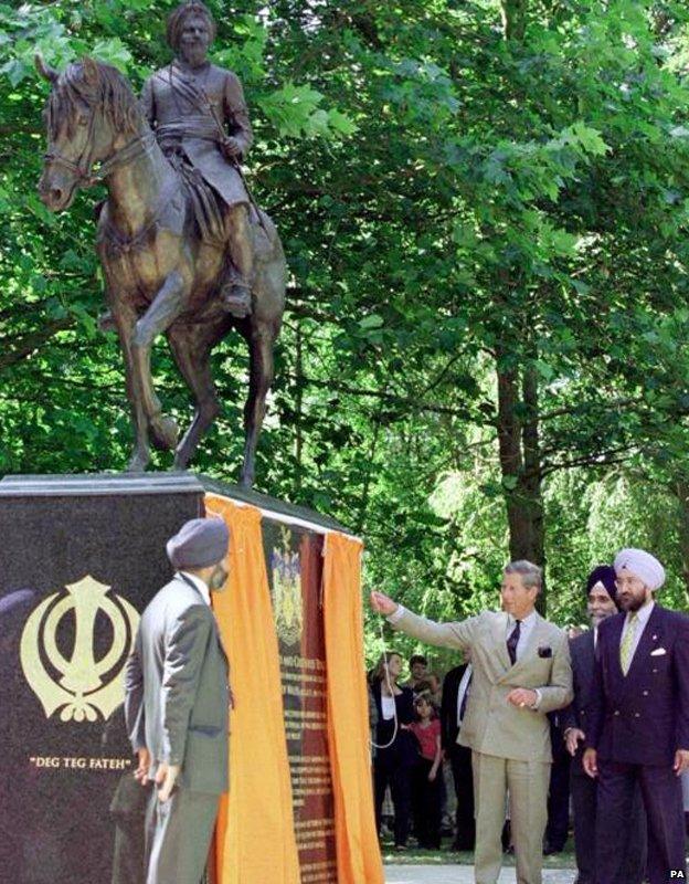 Prince Charles unveils the statue to Duleep Singh at Elveden in Suffolk