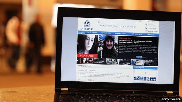 Laptop computer showing Interpol notice against Samantha Lewthwaite