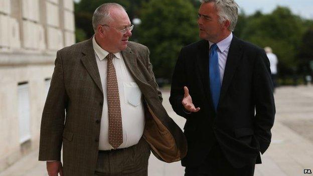 Senior Orangeman Mervyn Gibson and MLA Jonathan Bell