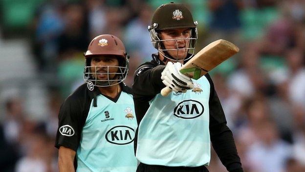 Jason Roy and Tillakaratne Dilshan put on 118 for the first wicket in Surrey's win over Kent at The Oval