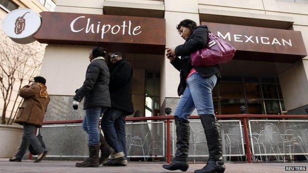 Pedestrians passed a Chipotle Mexican restaurant in Arlington, Virginia, on 4 February 2011