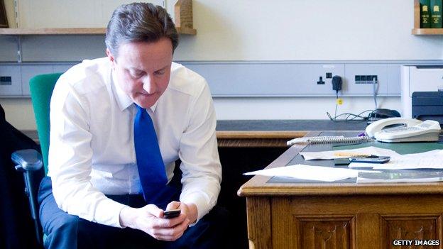 David Cameron with mobile phone