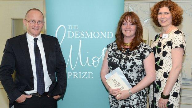 Eimear McBride (centre) with Chair of Judges Chris Cleave and fellow judge Isabel Berwick