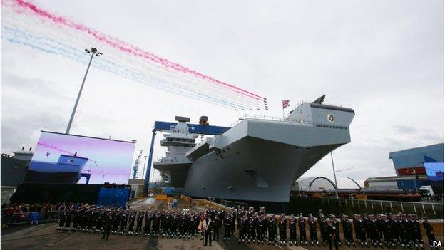 The Red Arrows fly over HMS Queen Elizabeth