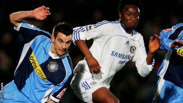 Jon Obi Mikel of Chelsea and Matt Bloomfield of Wycombe in action in 2007