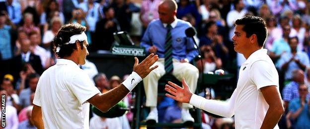 Roger Federer and Milos Raonic