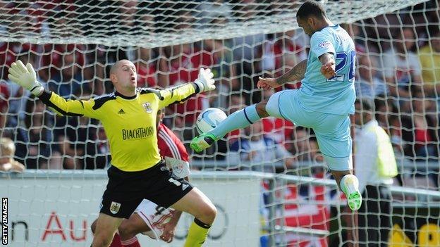 Callum Wilson scores against Bristol City