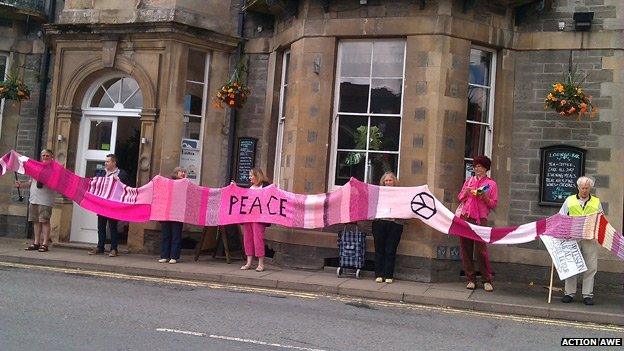 The pink scarf in Knighton, Powys