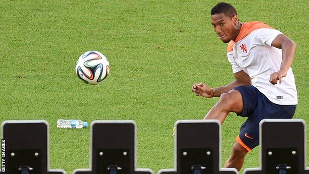 Jonathan de Guzman in training with the Netherlands in Brazil