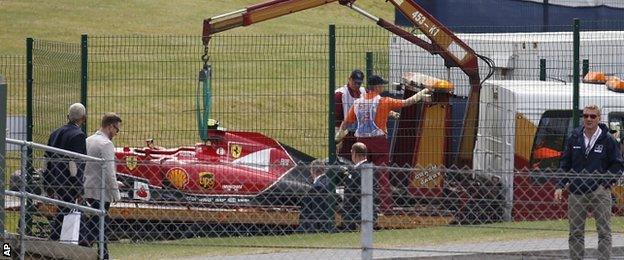 Kimi Raikkonen's wrecked Ferrari