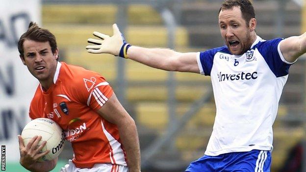 Armagh's Kevin Dyas in action against Dick Clerkin of Monaghan