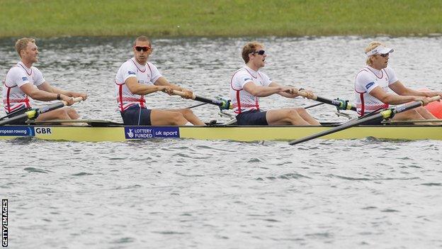 Great Britain's men's four in action at the European Championships