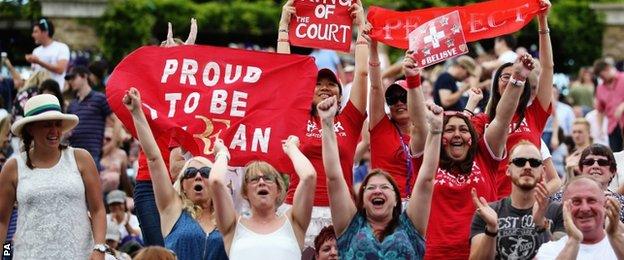 Roger Federer fans during the game