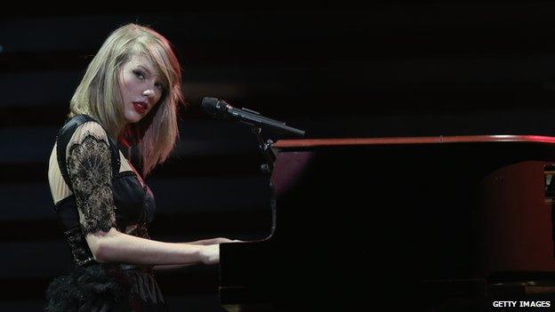 Taylor Swift at a piano