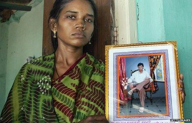 The widow of an Indian farmer who killed himself