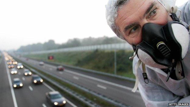 Anti-pollution protester at the A9 near Amsterdam