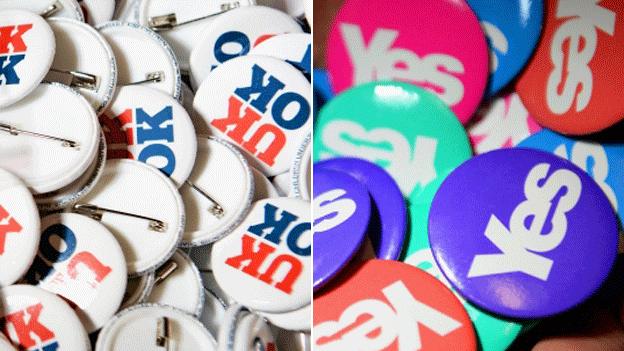 Better Together and Yes Scotland badges