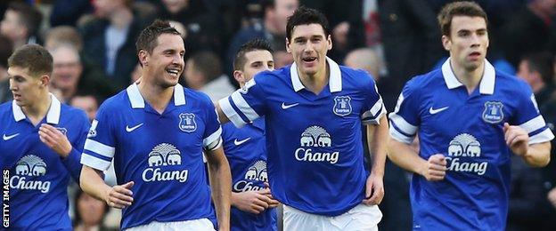 John Stones, Phil Jagielka, Gareth Barry and Seamus Coleman