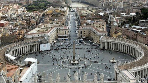 A general view of St Peter's Square is seen from the dome of St Peter's Basilica at the Vatican - 11 March 2013