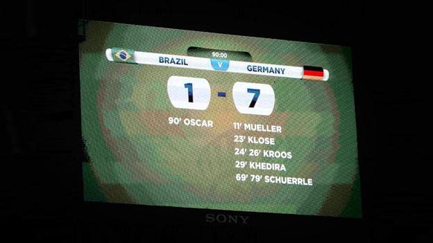 The scoreboard shows the score between Brazil and Germany