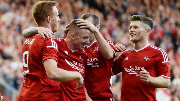 Jonny Hayes celebrates his goal against Daugava Riga