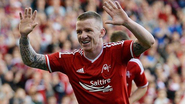 Jonny Hayes celebrates his goal against Daugava Riga