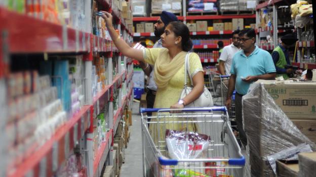 Shoppers in Walmart, near Amritsar