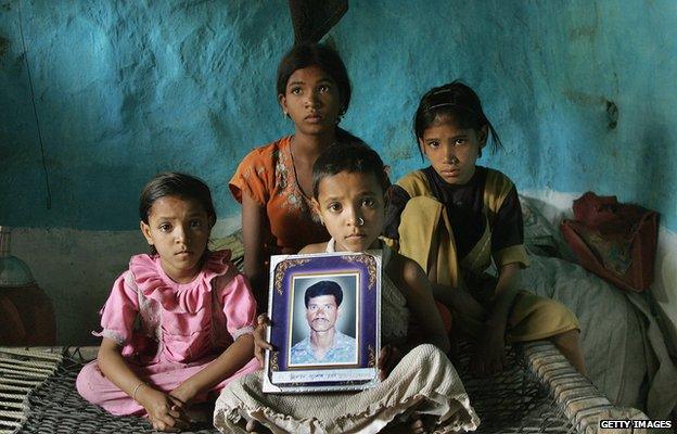 The family of an Indian farmer who killed himself