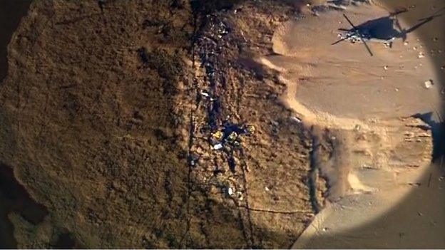 Aerial view of SHH-60G Pave Hawk helicopter crash site at Cley next the Sea, Norfolk