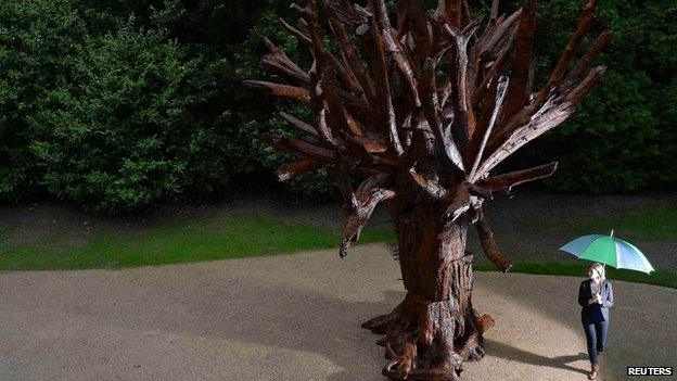 Iron Tree, a sculpture by Chinese artist Ai Weiwei is seen displayed in a courtyard of the chapel at the Yorkshire Sculpture Park