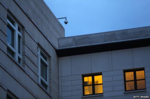 A surveillance camera on the US embassy in Berlin, 7 July