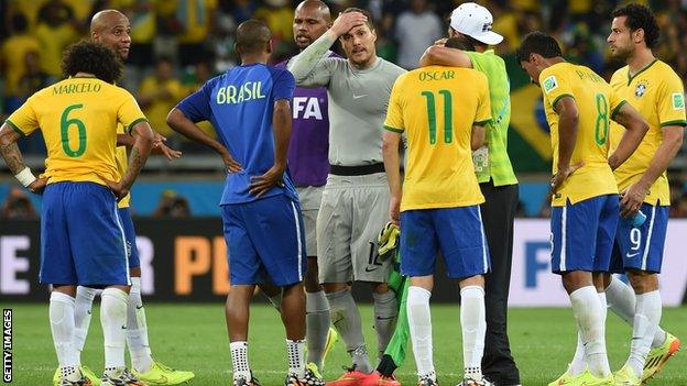 Brazil players are in shock after the Germany defeat