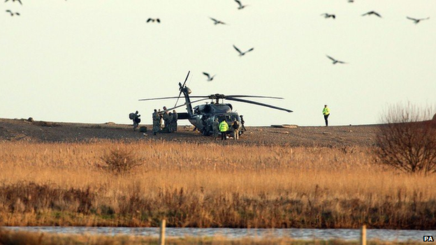 Scene where a US Pave Hawk helicopter crashed killing four people at Cley next the Sea, Norfolk