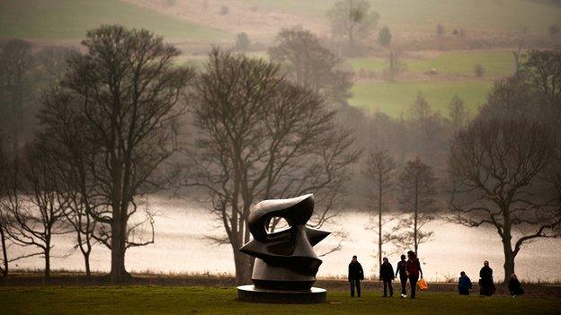 Henry Moore's perminent work, The Open Air Bronze collection, at Yorkshire Sculpture Park