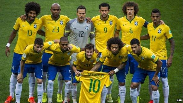 Brazil squad on 8 July 2014 before the Germany match