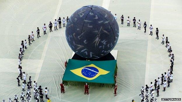 Artists perform during the opening ceremony of the 2014 FIFA World Cup Brazil on 12 June , 2014