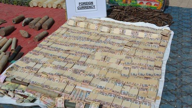 Wads of foreign currency notes in Miranshah