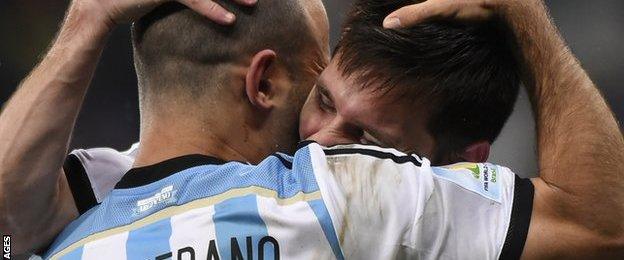 Javier Mascherano and Lionel Messi