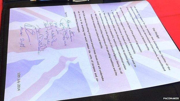 Pledge signed by unionist and Orange leaders