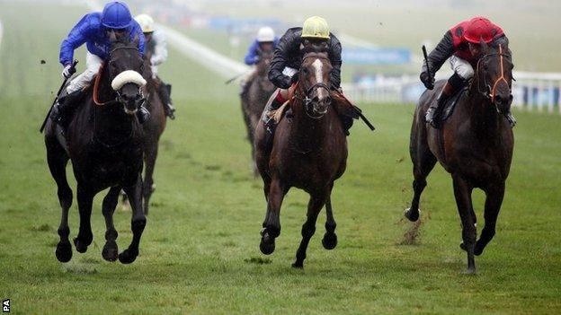 Cavalryman (left) ridden by Silvestre De Souza beats Hillstar (centre) ridden by Frankie Dettori to win the Princess of Wales's Stakes